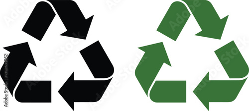 Black and green recycling symbols set isolated on white background representing sustainability waste management circular economy eco friendly vector illustration environmental conservation concept