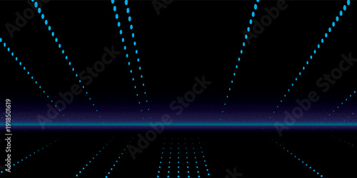 Abstract digital art with blue and green lights on a dark background.