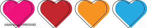 Heart Shape Vector Icon Set – Colorful Love Symbols with Outline