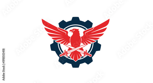 Red Eagle Gear Emblem Logo – Modern Military Tech Vector Design