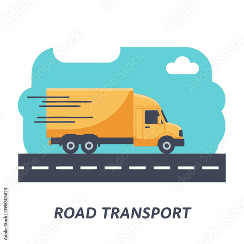 Yellow Delivery Truck Moving on Road.