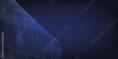 Abstract flowing blue fabric with delicate light lines.