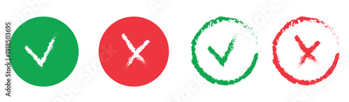 Check Mark and X Mark Icon Set – Green and Red Approval and Cancel Symbols Vector,