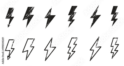 Lightning Bolt Icon Set – Thunderbolt Flat Style Vector Collection