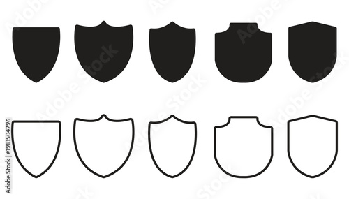 Shield Icon Set – Security Protection Symbols, Police Badge and Shield Shape Flat Style Vector Collection