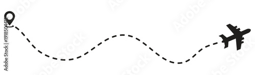Airplane Dotted Route Line – Flight Path Dashed Travel Vector Illustration