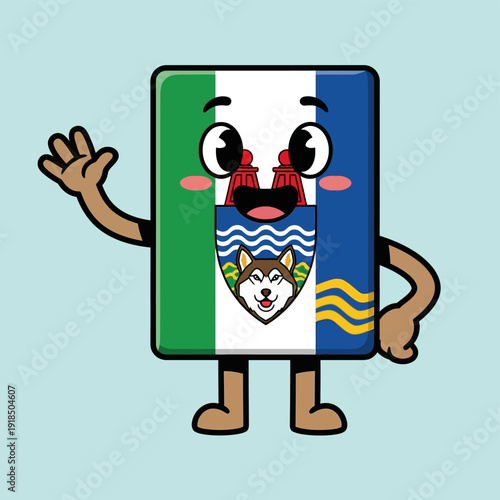 Cute Northwest Territories Flag Mascot Waving. Anthropomorphic NWT Canada Flag Character Greeting Icon Vector.