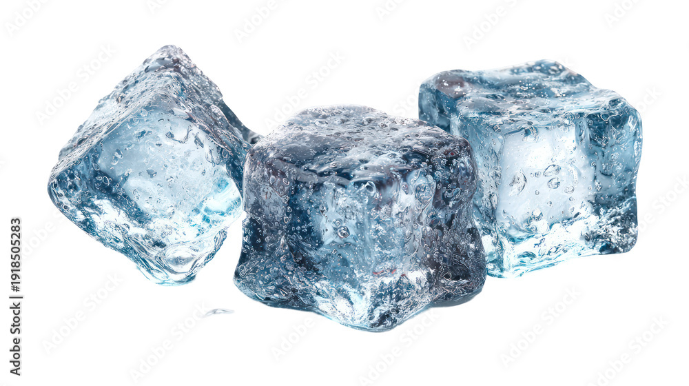 Obraz premium Three clear ice cubes on a transparent background