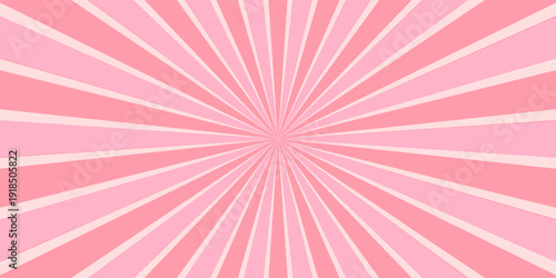 Candy color sunburst background. Abstract pink cream sunbeams design wallpaper. Colorful spinning lines for template, banner, poster, flyer. Sweet rotating cartoon swirl or whirlpool. Vector backdrop