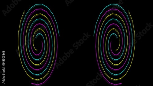 Colorful Neon Spiral Light Art on Black Background