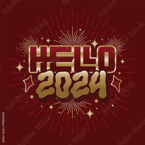 Lettering Hello 2024 with Sparkle Elements Vector, Illustration, Calligraphy Design, Usable for Poster, Banners, Postcards, Wallpaper, Gifts etc