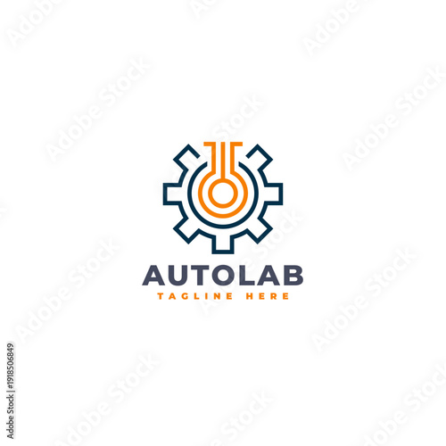 Automotive Laboratory Logo - Innovative Gear and Flask Design for Science and Industry