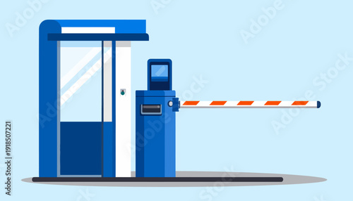 Toll Booth Illustration with Barrier Arm on Blue Background