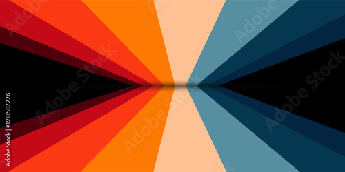 Retro 70s Rainbow Stripe Background with Vintage Color Palette and Perspective Fold