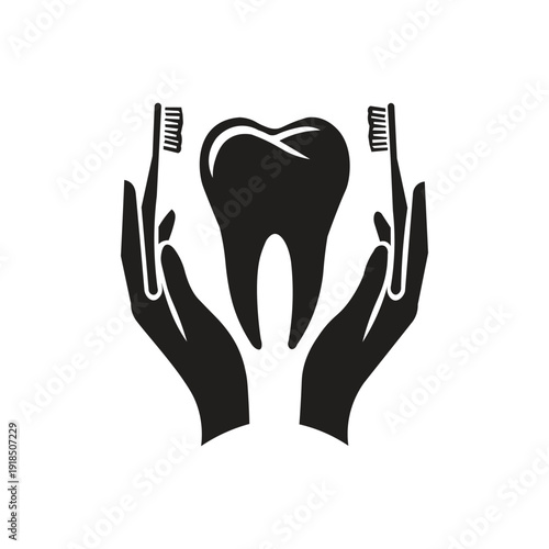 Tooth and toothbrush icon silhouette illustration universal symbol representing oral hygiene, dental care, and dental health. This icon is commonly used in medical contexts, personal care products, he