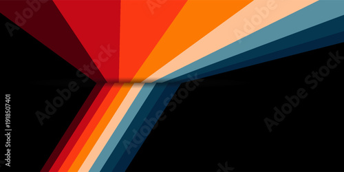 Retro 70s Rainbow Stripe Background with Vintage Color Palette and Perspective Fold