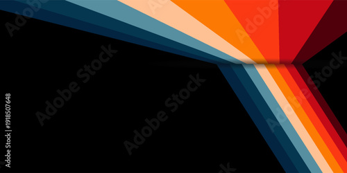 Retro 70s Rainbow Stripe Background with Vintage Color Palette and Perspective Fold