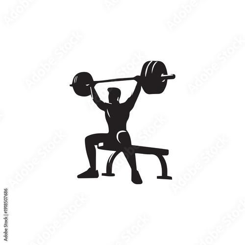 Weightlifter silhouette sitting bench press lifting barbell weights strength training bodybuilding gym fitness