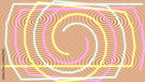 Colorful Neon Spiral Waves on Digital Screen for Visual Effect
