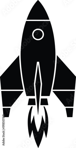 Black silhouette vector of a rocket ship, space exploration and startup launch concept, minimalist spacecraft design illustration, isolated on white background, modern technology symbol