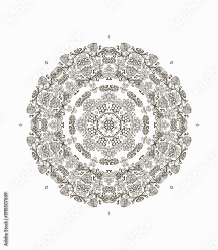 Laced decorative rosette - mandala with floral motif, on white background	