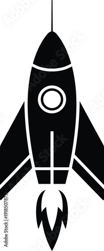 Black silhouette vector of a rocket ship, space exploration illustration, startup concept, spacecraft design symbol, isolated on white background, minimalist science icon