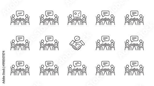 Minimalist business communication teamwork icon set variations