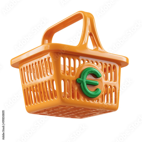 Wallpaper Mural An orange plastic shopping basket with a green Euro symbol on the side for European currency isolated on transparent background Torontodigital.ca