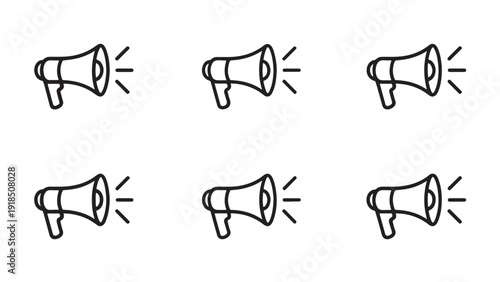Minimalist megaphone communication announcement icon set variations