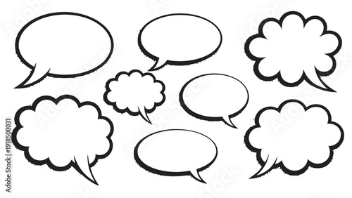 Minimalist speech and thought bubble comic icon set variations
