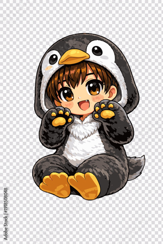 Young Man Wearing a Penguin Costume Illustration