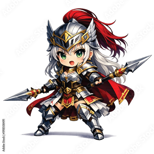 Female Warrior Holding Two Spears Illustration