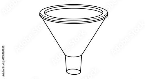 Simple black and white line art illustration depicting a basic conical laboratory funnel used for liquid transfer and separation processes in chemistry and science.