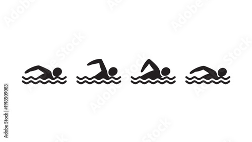 Minimalist swimming stroke silhouette icon set variations