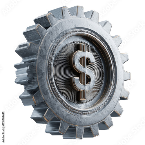 Wallpaper Mural A close-up view of a silver gear with a dollar sign in the center on a isolated on transparent background Torontodigital.ca