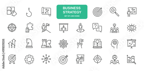 Business Strategy Icons. Thin Line Symbol Elements Collection.