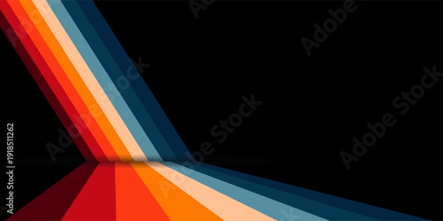 Retro 70s Rainbow Stripe Background with Vintage Color Palette and Perspective Fold