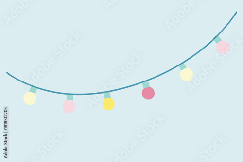 Charming light strand in soft pastel tones, creating a gentle and inviting ambiance, vector art.