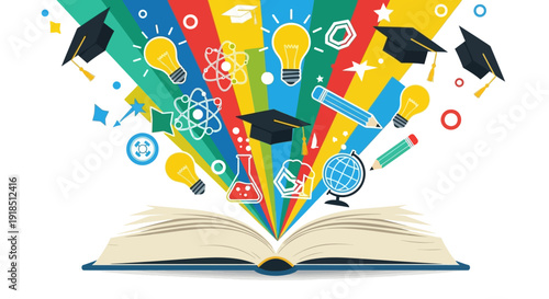 Education Symbols Emerging from Book