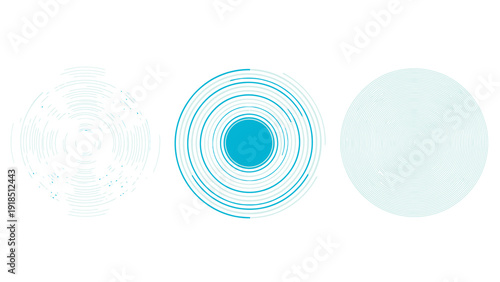 Abstract Blue Concentric Circles and Radial Rings in Modern Geometric Design with Soft Gradients.