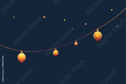 Magical light string with shimmering flare particles, creating an ethereal glow, vector graphic.