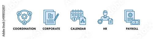 Administration banner web icon illustration concept with icon of coordination, corporate, calender, hr, payroll