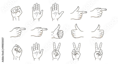 Set of 15 Hand Gesture Line Icons Vector Illustration