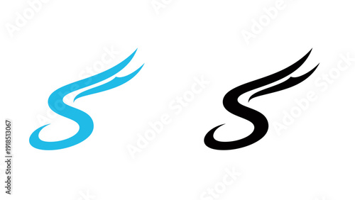 Two stylized swoosh logos in blue and black with flowing curves and modern design.