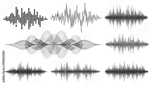 Abstract sound wave patterns and layered waveform textures for design.