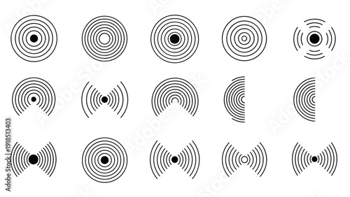 Abstract concentric circle patterns and radial wave motifs collection.