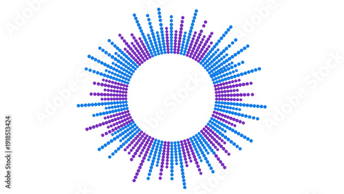 Abstract circular burst design with blue and purple radial rays and gradient glow.