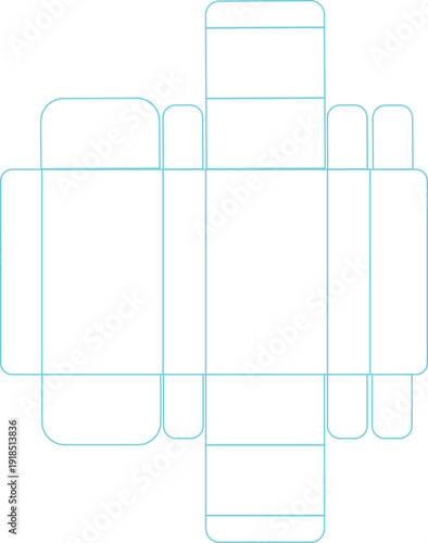 Blue line packaging dieline for cardboard tray box with thumb holes and fold lines for product mockups