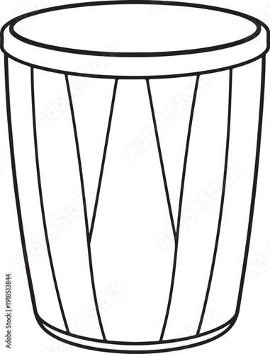 Drum Musical Instrument Hand-drawn Sketch Drawing Vector Illustration, Line Linear Symbol Black and White Engraving, Isolated
