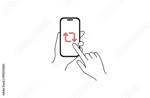 シェアボタンを押そうとするスマホ操作のフラットイラスト